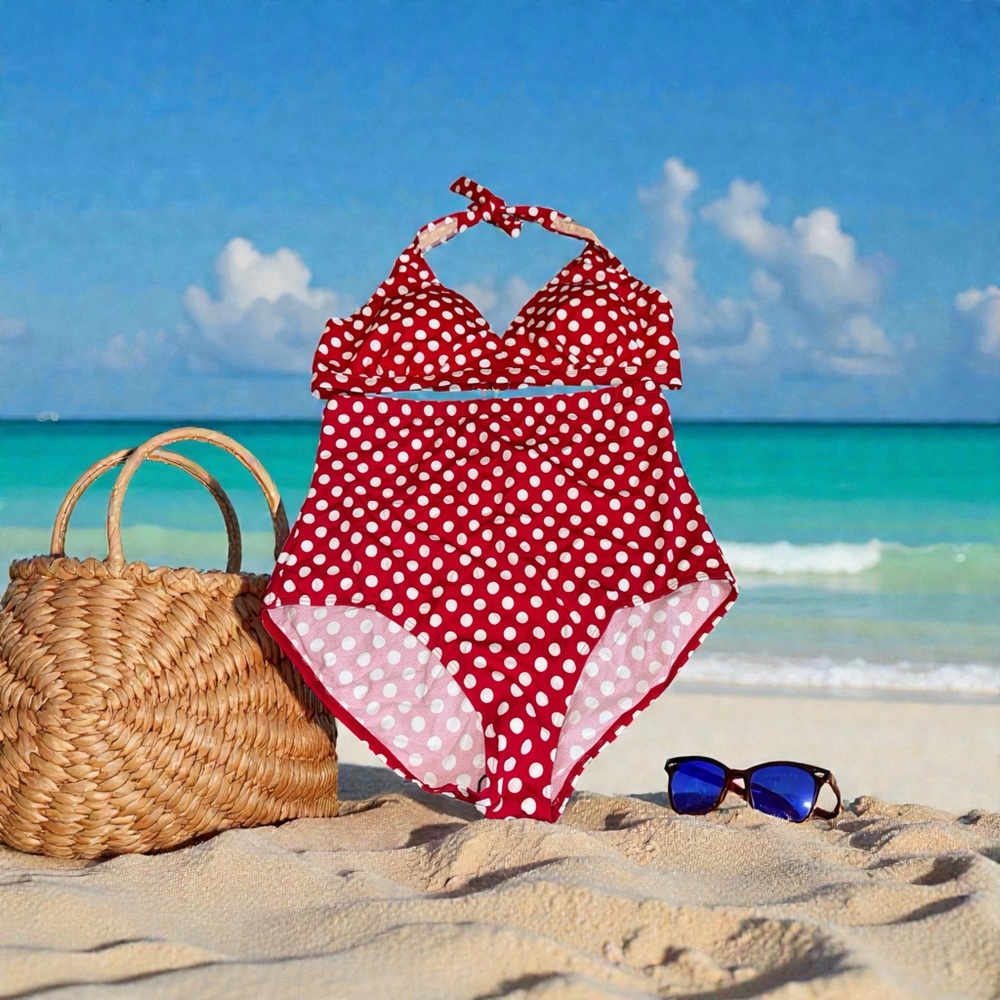Red Polka Dot High Waisted Bikini Women’s (18) NEW